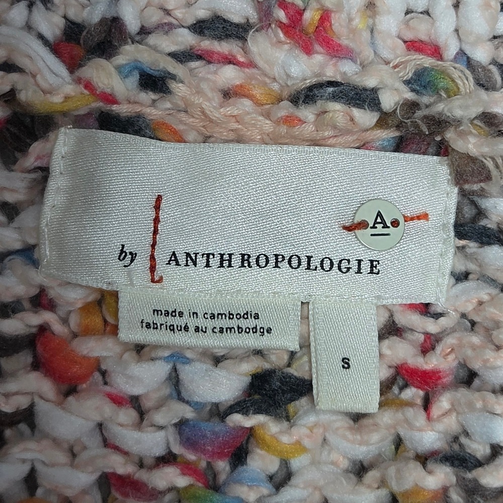 Anthropologie Multi Color Confetti Chunky Knit Open Front Cardigan Sweater Small - Picture 3 of 6
